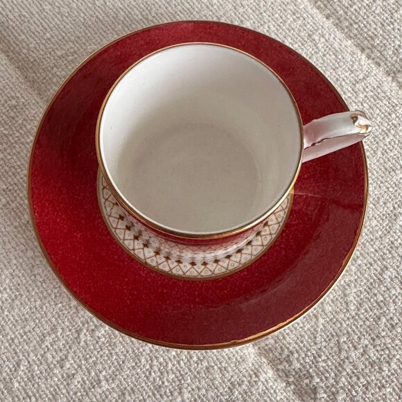 Vintage Royal Swansea Bone China Red & Gold Demitasse Cup & Saucer Set gift - Picture 8 of 8